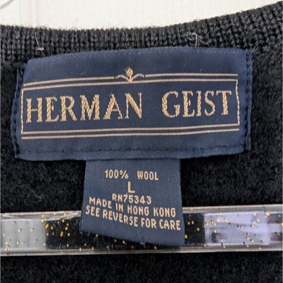 Herman Geist Fair Isle Vest Womens Size Large Black Red Wool Vintage Sleeveless - Picture 4 of 9